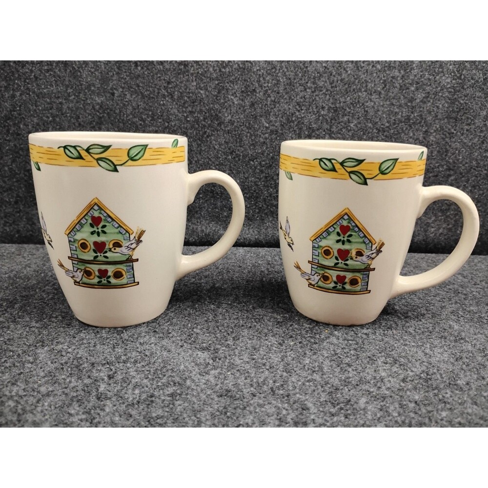 Birdhouse Coffee Mugs Thomson Pottery  Set Of 2  4” Tall 3 1/4” Across
